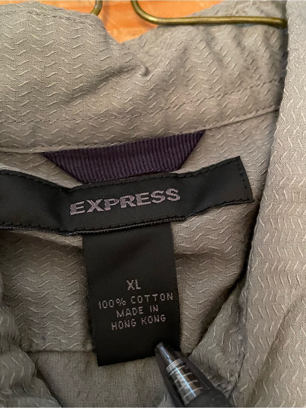 Men’s Express Shirt XL Long Sleeve Olive Green Textured Cotton - Picture 5 of 5